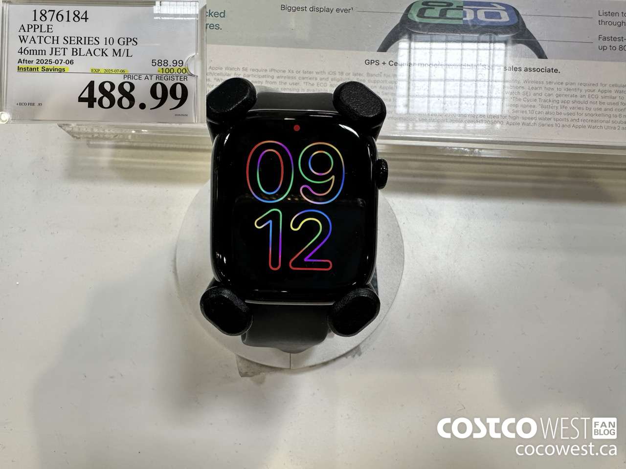 1876184 APPLE WATCH SERIES 10 GPS 46MM JET BLACK M/L ($100.00 INSTANT SAVINGS EXPIRES ON 2025-07-06) $488.99