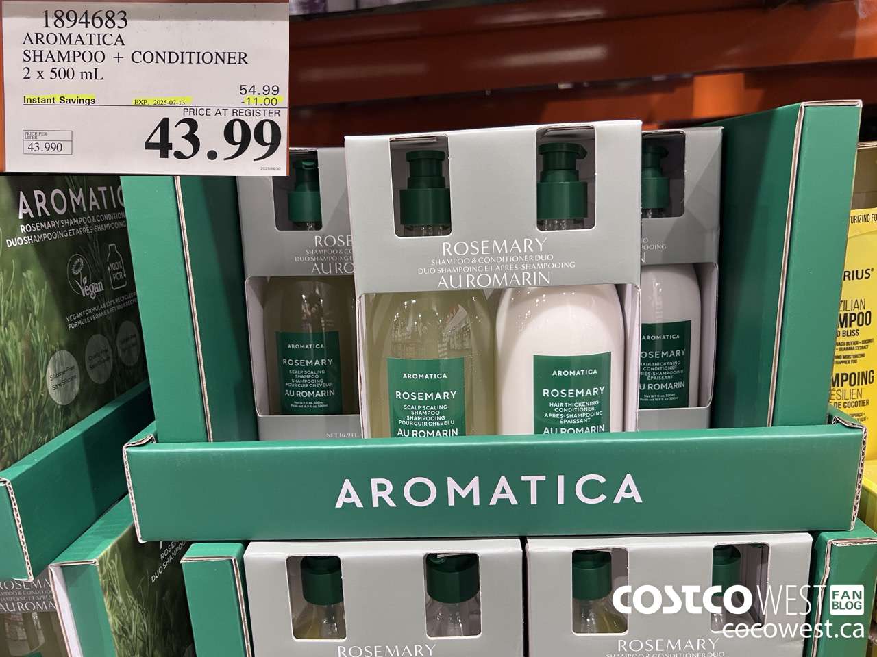 1894683 AROMATICA SHAMPOO + CONDITIONER 2 X 500ML ($11.00 INSTANT SAVINGS EXPIRES ON 2025-07-13) $43.99