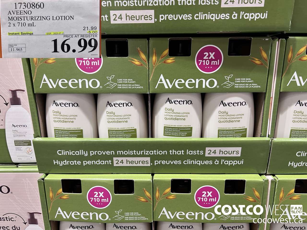 1730860 AVEENO MOISTURIZING LOTION 2 X 710ML ($5.00 INSTANT SAVINGS EXPIRES ON 2025-07-13) $16.99