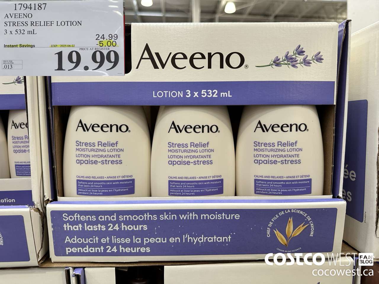 1794187 AVEENO STRESS RELIEF LOTION 3 X 532 ML ($5.00 INSTANT SAVINGS EXPIRES ON 2025-06-22) $19.99