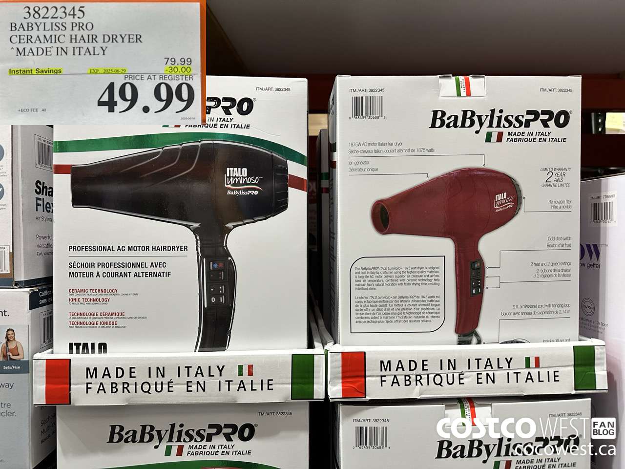3822345 BABYLISS PRO CERAMIC HAIR DRYER MADE IN ITALY ($30.00 INSTANT SAVINGS EXPIRES ON 2025-06-29) $49.99