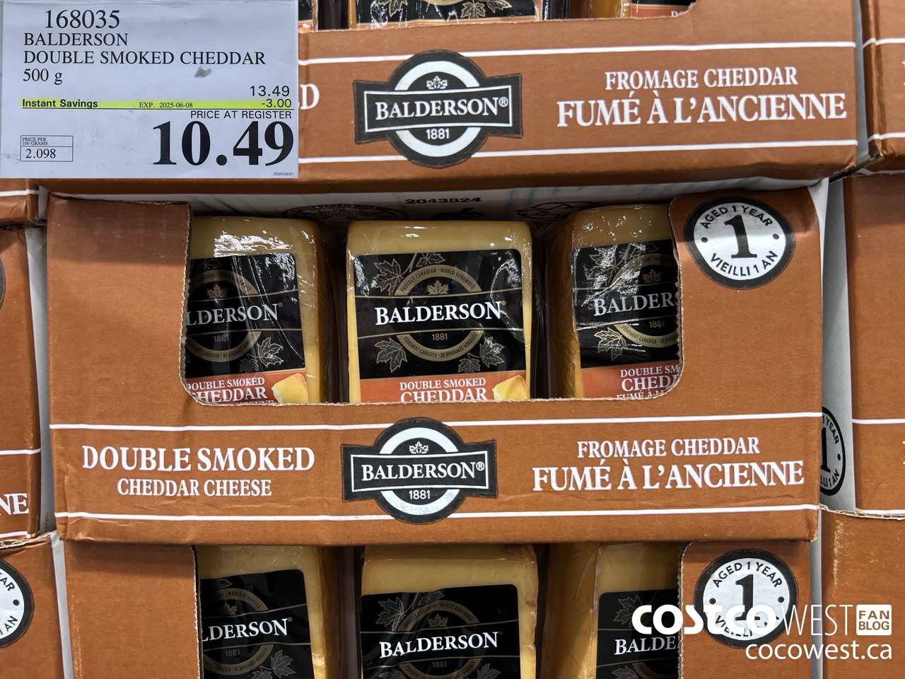 168035 BALDERSON DOUBLE SMOKED CHEDDAR 500 g ($3.00 INSTANT SAVINGS EXPIRES ON 2025-06-08) $10.49
