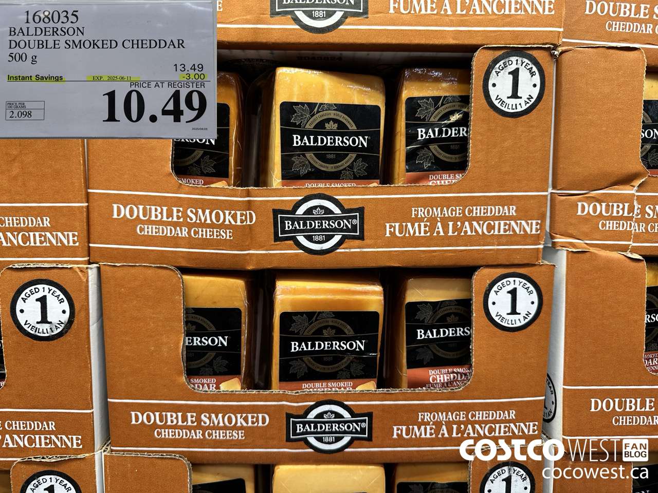 168035 BALDERSON DOUBLE SMOKED CHEDDAR 500 g ($3.00 INSTANT SAVINGS EXPIRES ON 2025-06-11) $10.49