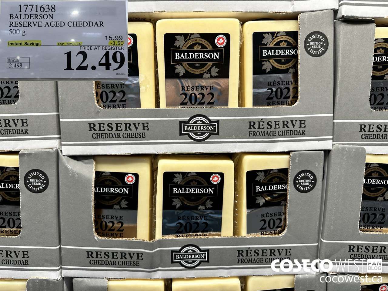 1771638 BALDERSON RESERVE AGED CHEDDAR 500 G ($3.50 INSTANT SAVINGS EXPIRES ON 2025-07-06) $12.49