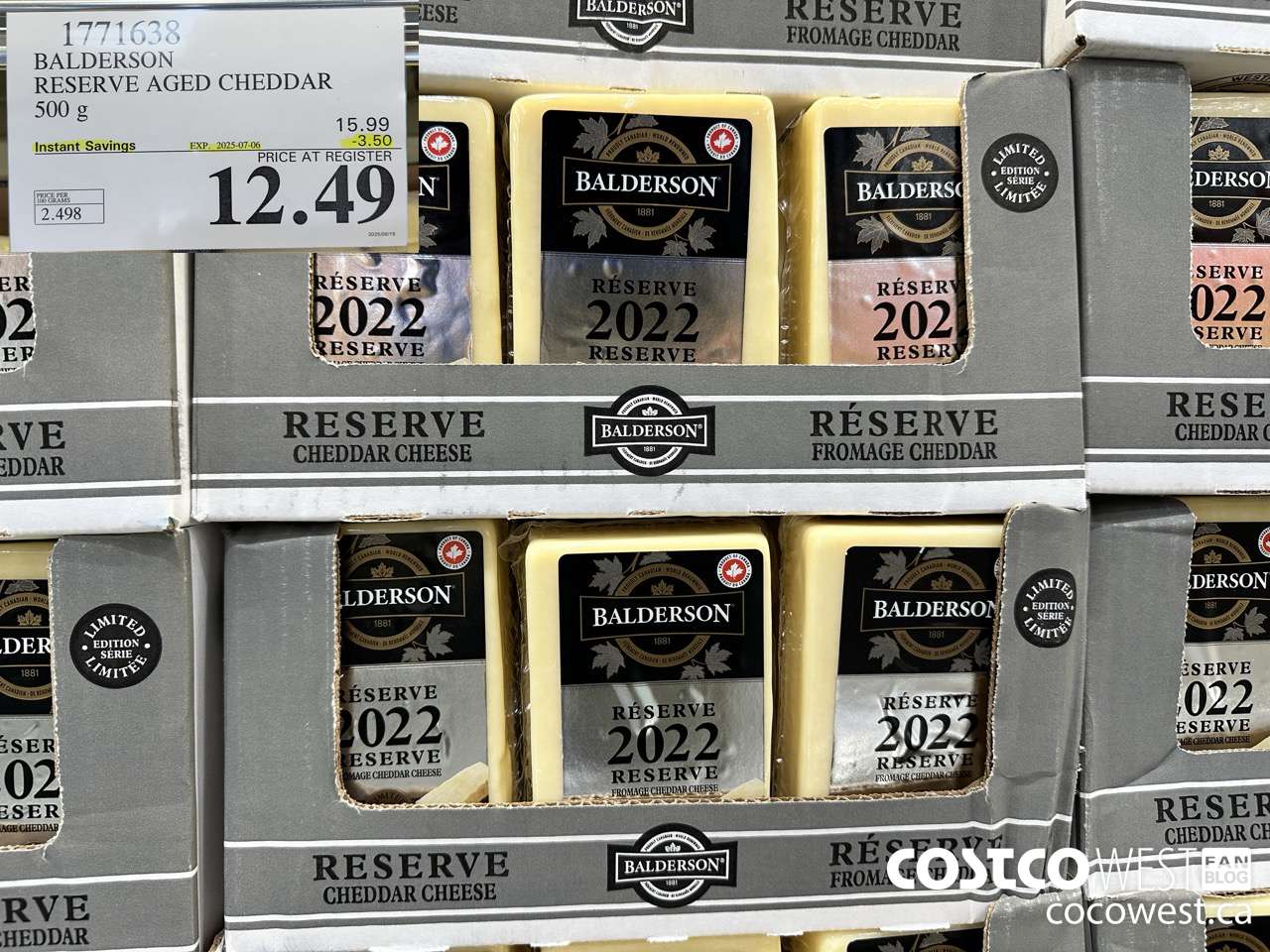 1771638 BALDERSON RESERVE AGED CHEDDAR 500 G ($3.50 INSTANT SAVINGS EXPIRES ON 2025-07-06) $12.49