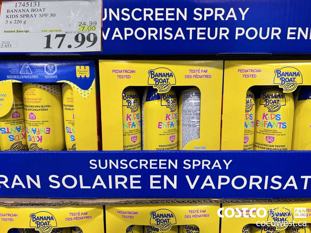 1745131 BANANA BOAT KIDS SPRAY SPF 50 3 X 226 G ($7.00 INSTANT SAVINGS EXPIRES ON 2025-06-08) $17.99