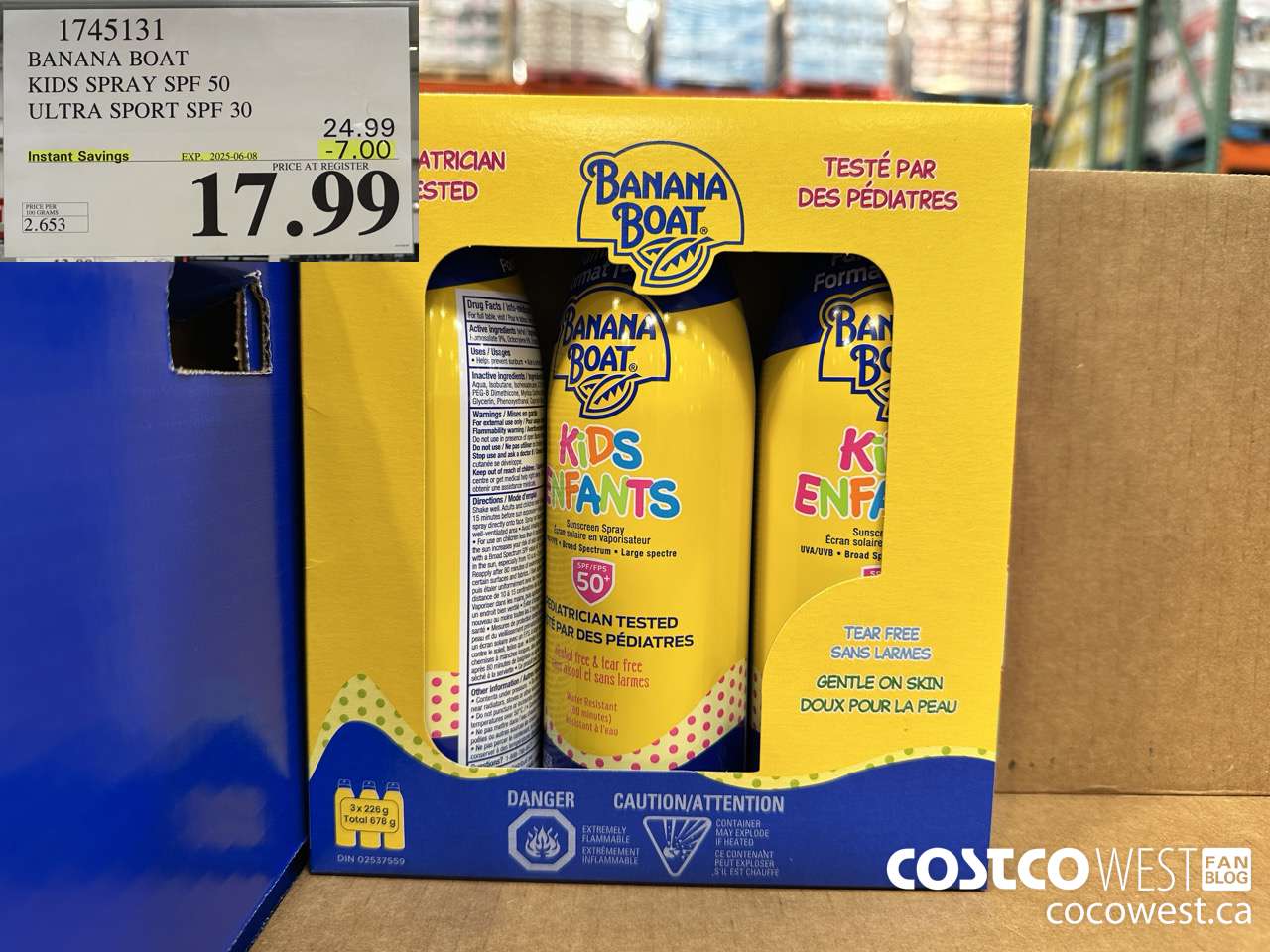 1745131 BANANA BOAT KIDS SPRAY SPF 50 3 X 226 G ($7.00 INSTANT SAVINGS EXPIRES ON 2025-06-08) $17.99