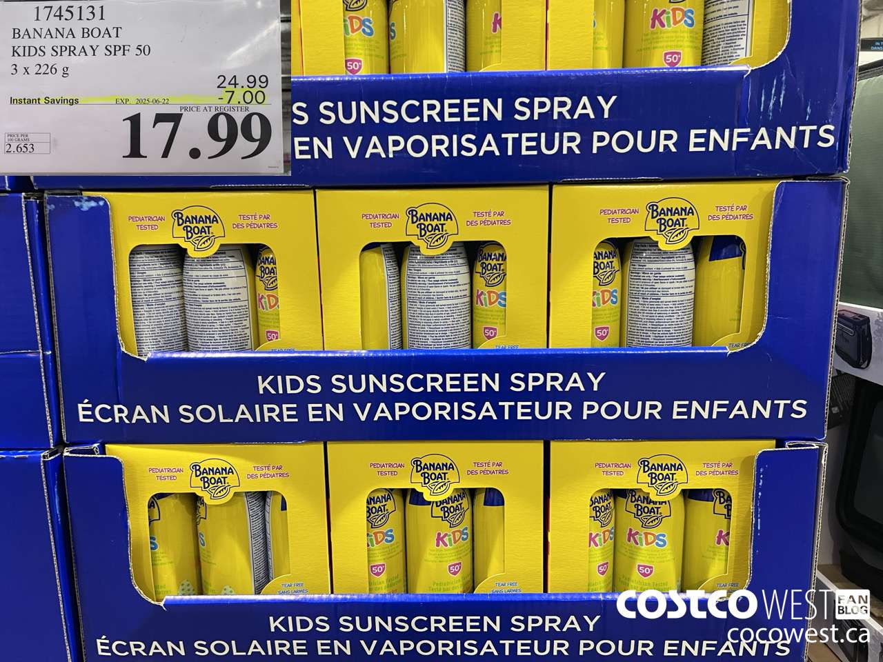 1745131 BANANA BOAT KIDS SPRAY SPF 50 3 X 226 G ($7.00 INSTANT SAVINGS EXPIRES ON 2025-06-22) $17.99