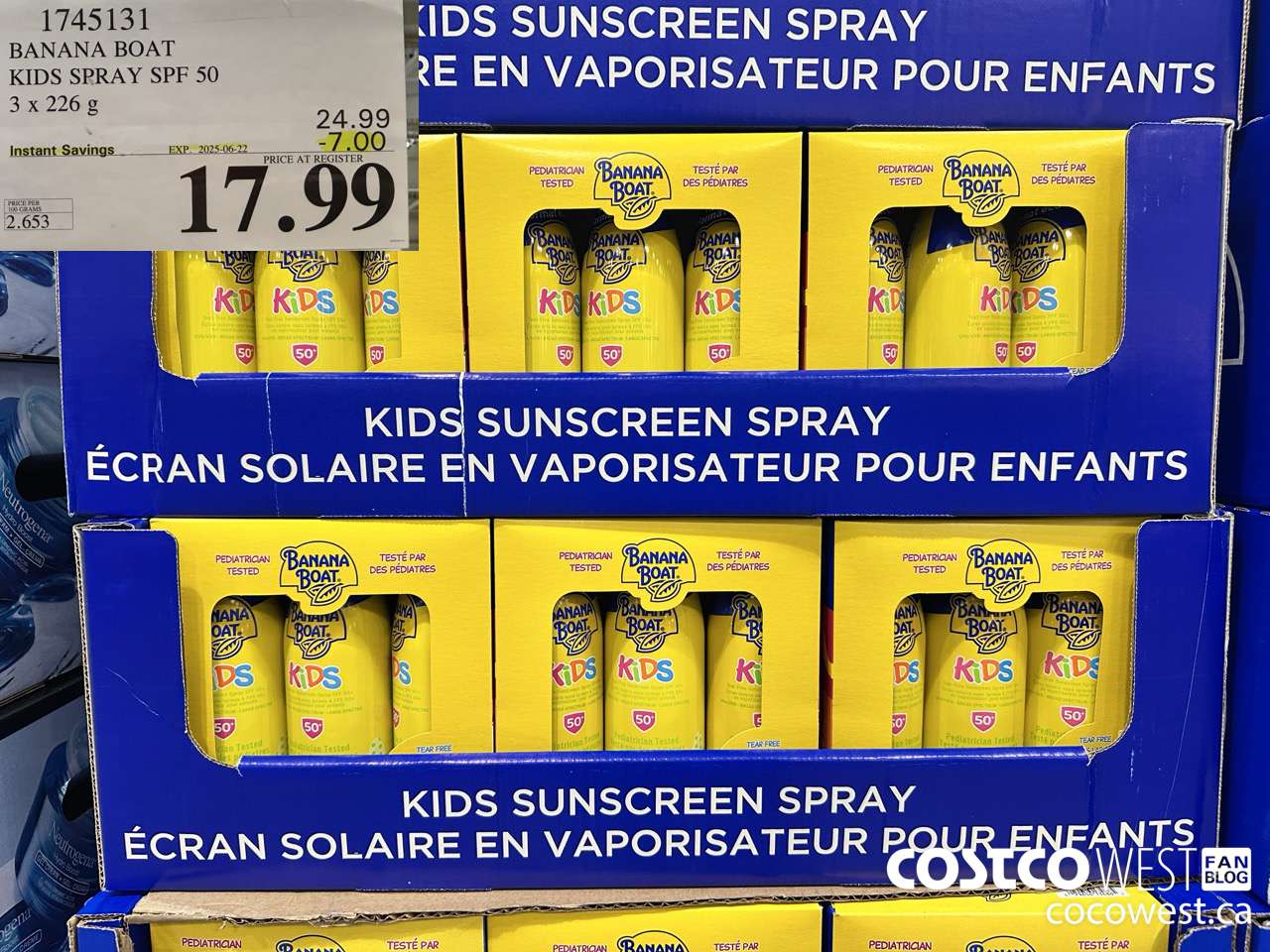 1745131 BANANA BOAT KIDS SPRAY SPF 50 3 X 226 G ($7.00 INSTANT SAVINGS EXPIRES ON 2025-06-22) $17.99