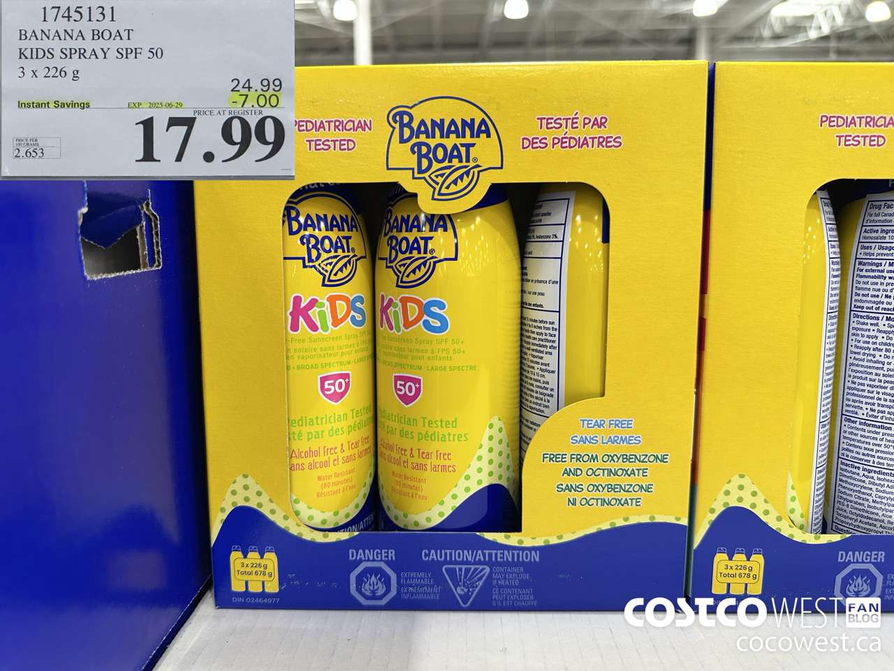 1745131 BANANA BOAT KIDS SPRAY SPF 50 3 X 226 G ($7.00 INSTANT SAVINGS EXPIRES ON 2025-06-29) $17.99