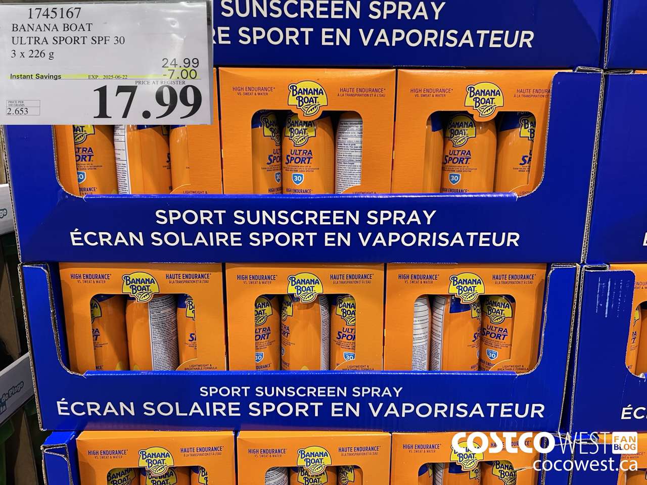 1745167 BANANA BOAT ULTRA SPORT SPF 30 3 X 226 G ($7.00 INSTANT SAVINGS EXPIRES ON 2025-06-22) $17.99