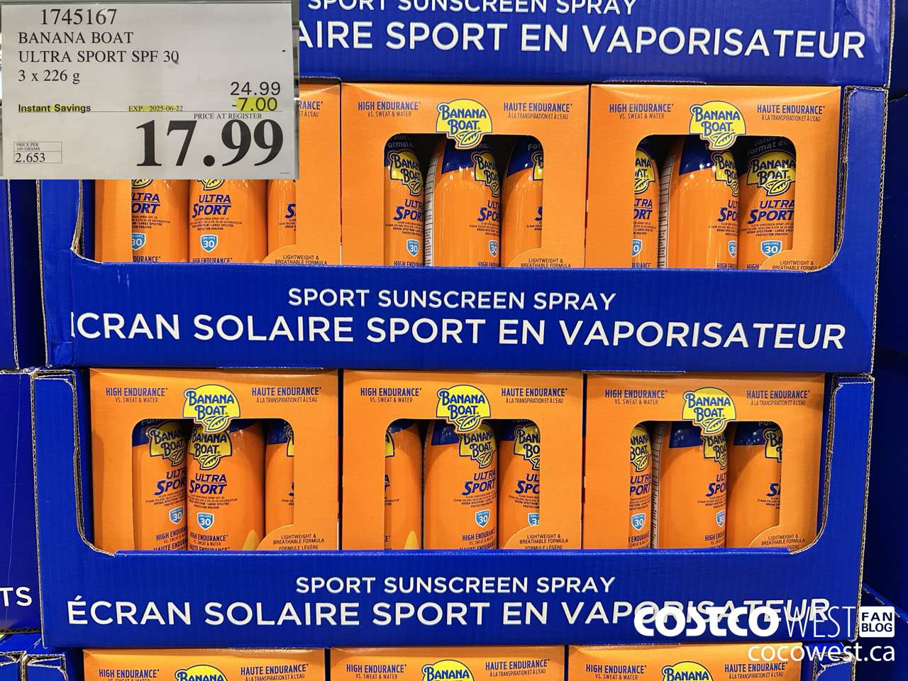 1745167 BANANA BOAT ULTRA SPORT SPF 30 3 X 226 G ($7.00 INSTANT SAVINGS EXPIRES ON 2025-06-22) $17.99