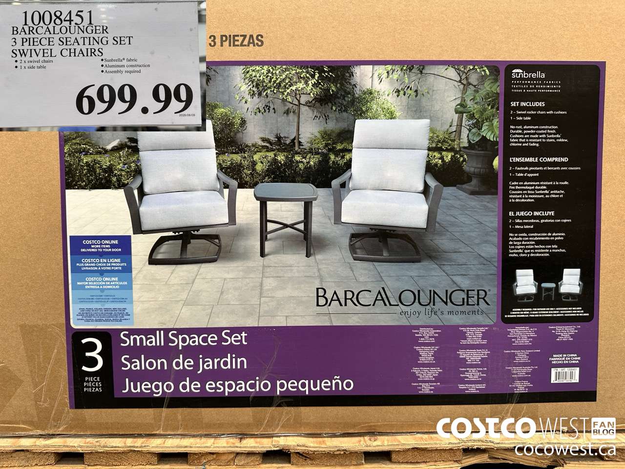 1008451 BARCALOUNGEER 3 PIECE SEATING SET SWIVEL CHAIRS $699.99