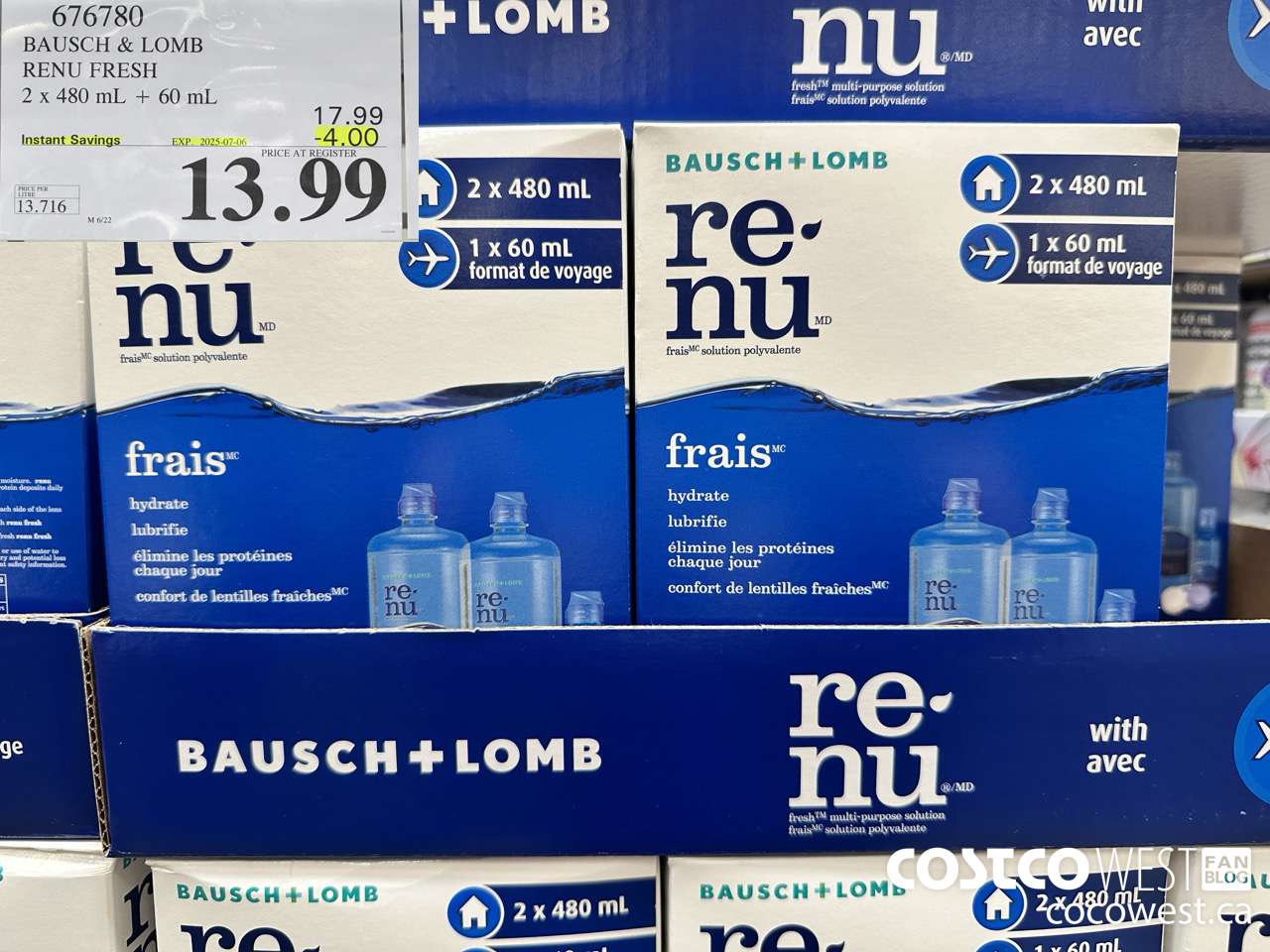 676780 BAUSCH & LOMB RENU FRESH 2 X 480ML + 60ML ($4.00 INSTANT SAVINGS EXPIRES ON 2025-07-06) $13.99