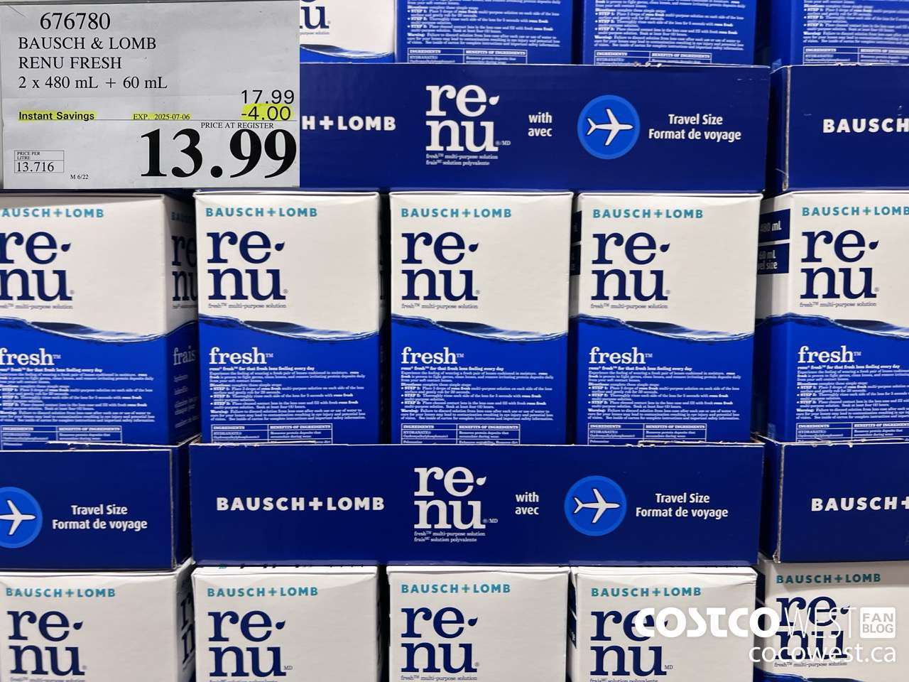 676780 BAUSCH & LOMB RENU FRESH 2 X 480ML + 60ML ($4.00 INSTANT SAVINGS EXPIRES ON 2025-07-06) $13.99