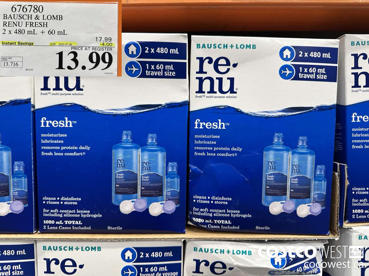 676780 BAUSCH & LOMB RENU FRESH 2 X 480ML + 60ML ($4.00 INSTANT SAVINGS EXPIRES ON 2025-07-06) $13.99