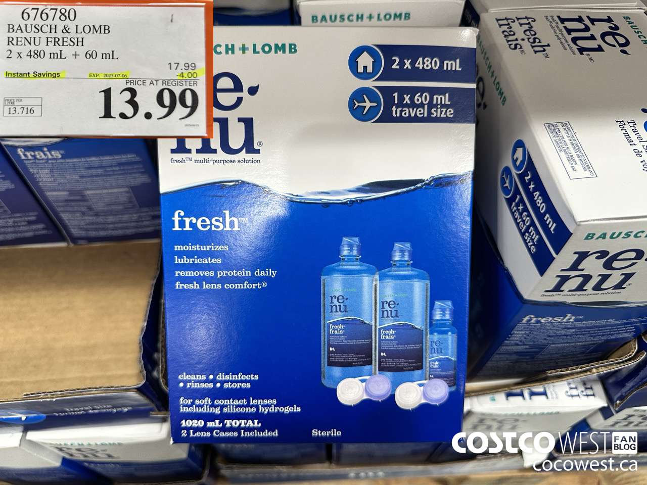 676780 BAUSCH & LOMB RENU FRESH 2 X 480ML + 60ML ($4.00 INSTANT SAVINGS EXPIRES ON 2025-07-06) $13.99
