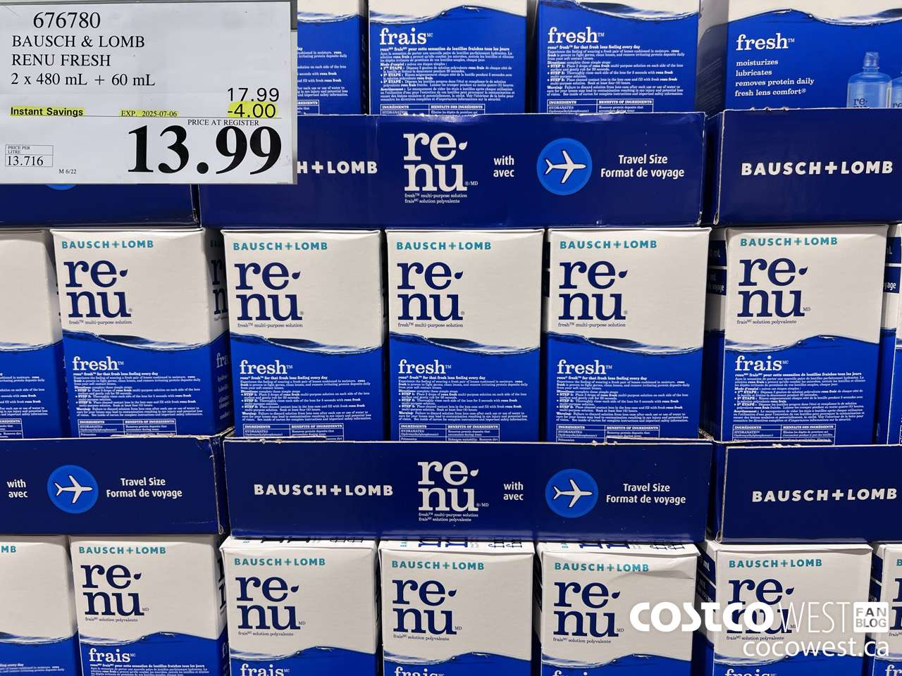 676780 BAUSCH & LOMB RENU FRESH 2 X 480ML + 60ML ($4.00 INSTANT SAVINGS EXPIRES ON 2025-07-06) $13.99