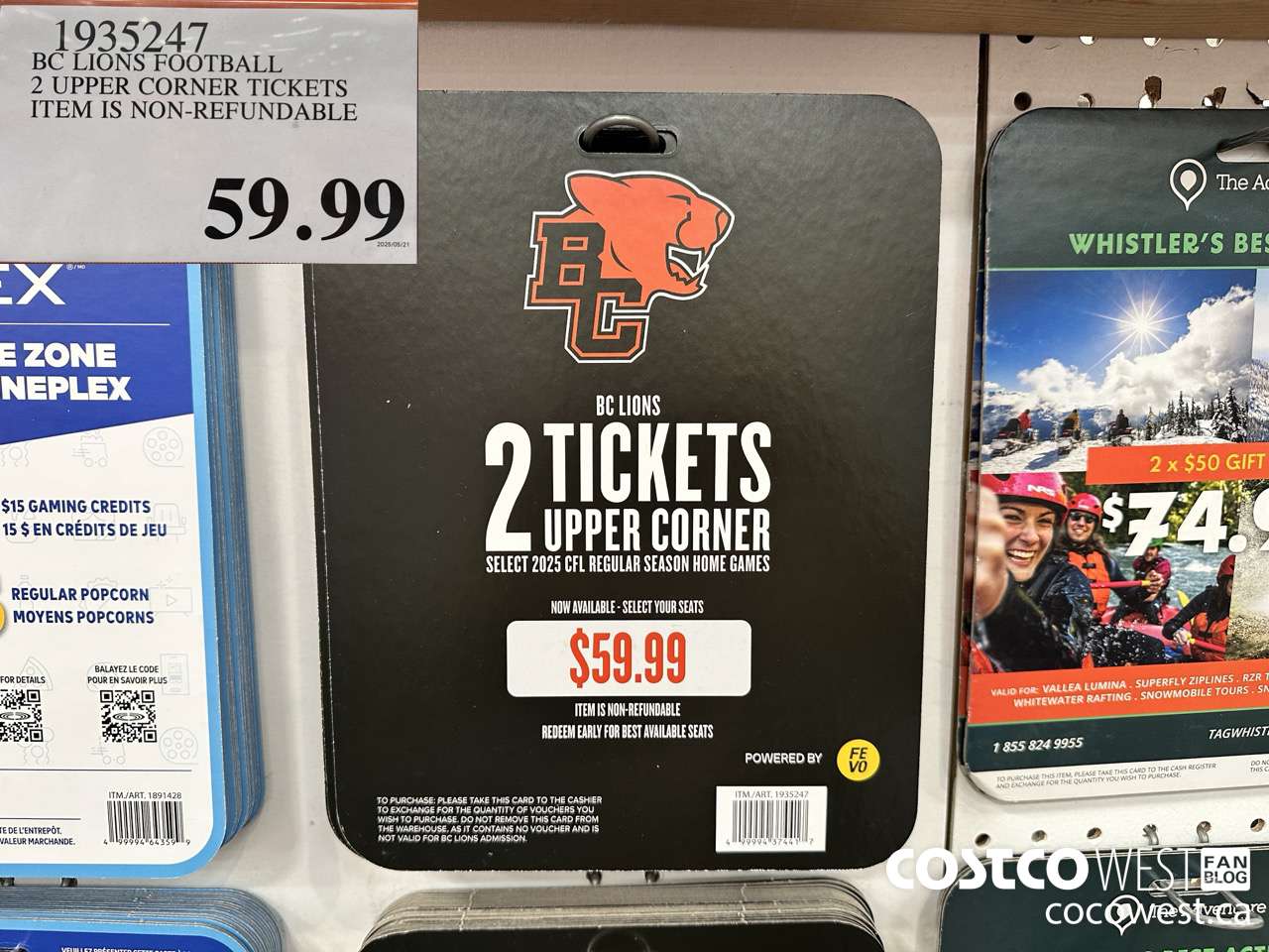 1935247 BC LIONS FOOTBALL 2 UPPER CORNER TICKETS ITEM IS NON-REFUNDABLE $59.99