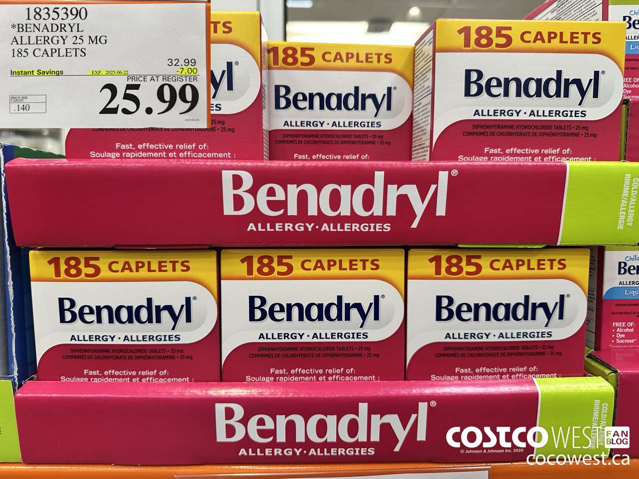 1835390 BENADRYL ALLERGY 25 MG 185 CAPLETS ($7.00 INSTANT SAVINGS EXPIRES ON 2025-06-22) $25.99