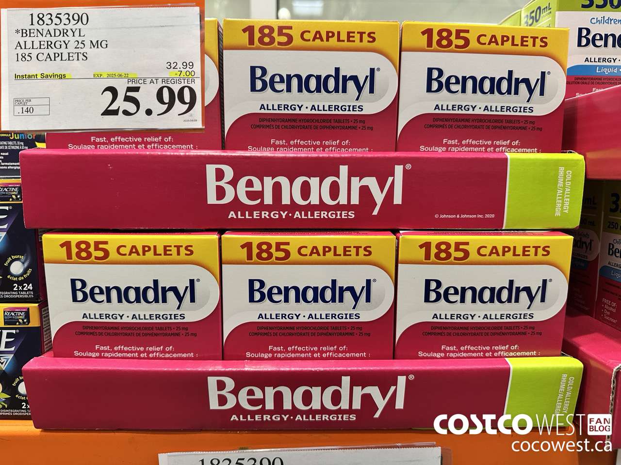1835390 BENADRYL ALLERGY 25 MG 185 CAPLETS ($7.00 INSTANT SAVINGS EXPIRES ON 2025-06-22) $25.99