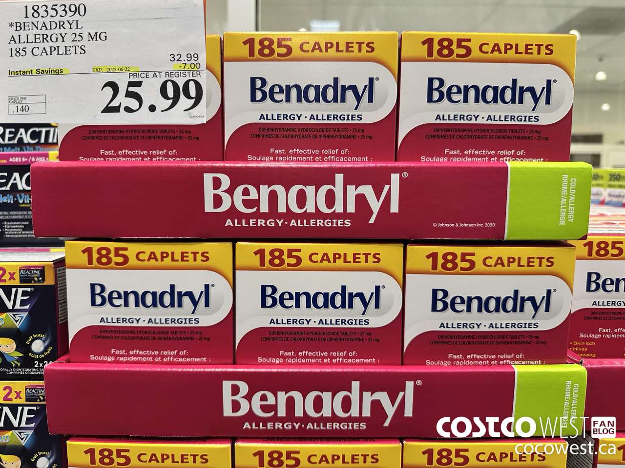 1835390 BENADRYL ALLERGY 25 MG 185 CAPLETS ($7.00 INSTANT SAVINGS EXPIRES ON 2025-06-22) $25.99