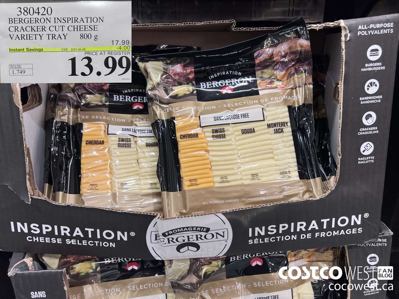380420 BERGERON INSPIRATION CRACKER CUT CHEESE VARIETY TRAY 800g ($4.00 INSTANT SAVINGS EXPIRES ON 2025-06-08) $13.99
