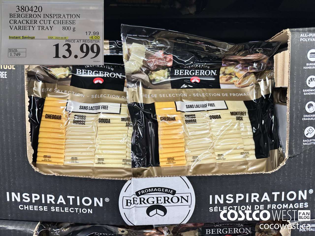 380420 BERGERON INSPIRATION CRACKER CUT CHEESE VARIETY TRAY 800g ($4.00 INSTANT SAVINGS EXPIRES ON 2025-06-08) $13.99