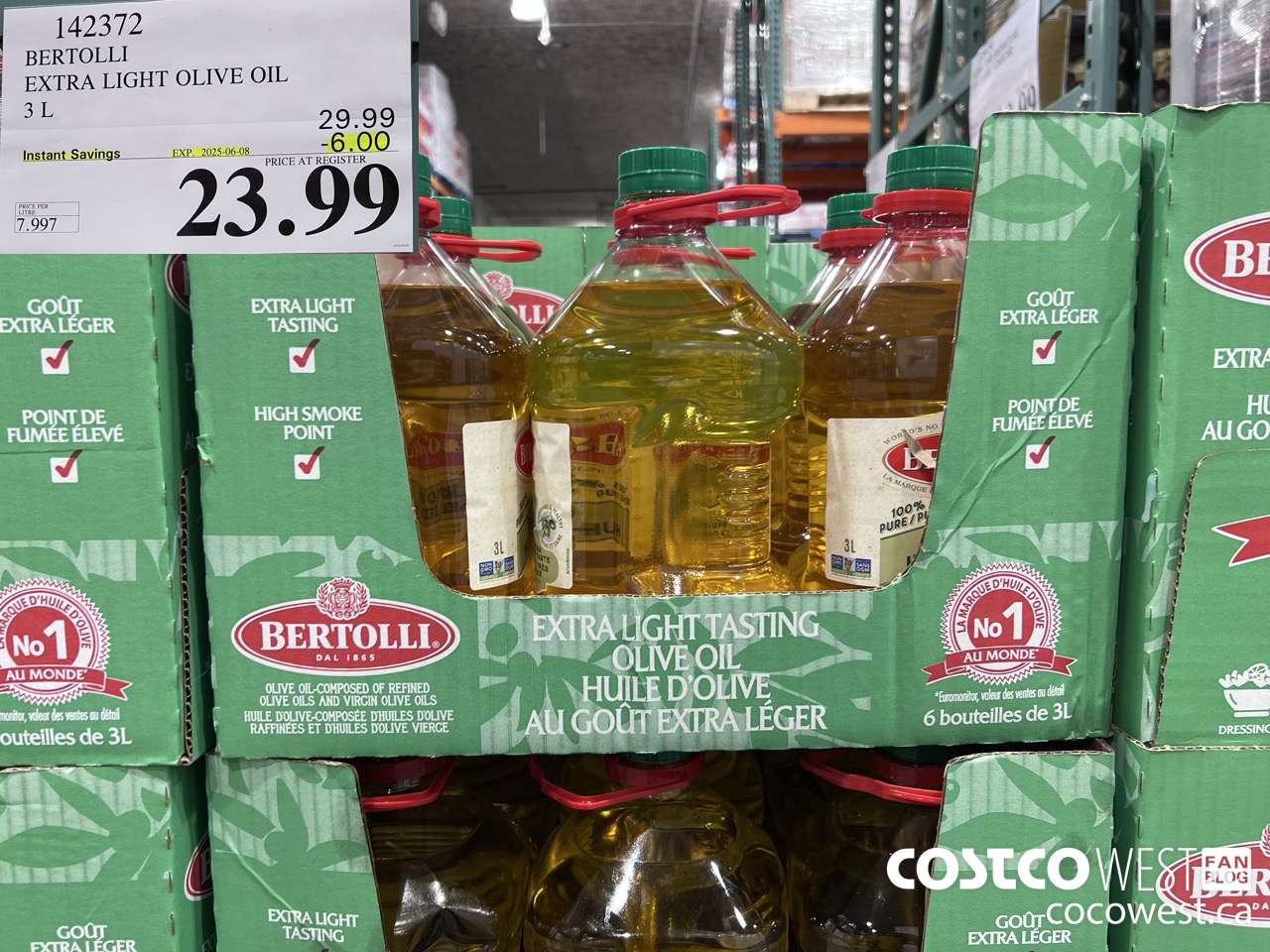 142372 BERTOLLI EXTRA LIGHT OLIVE OIL 3L ($6.00 INSTANT SAVINGS EXPIRES ON 2025-06-08) $23.99