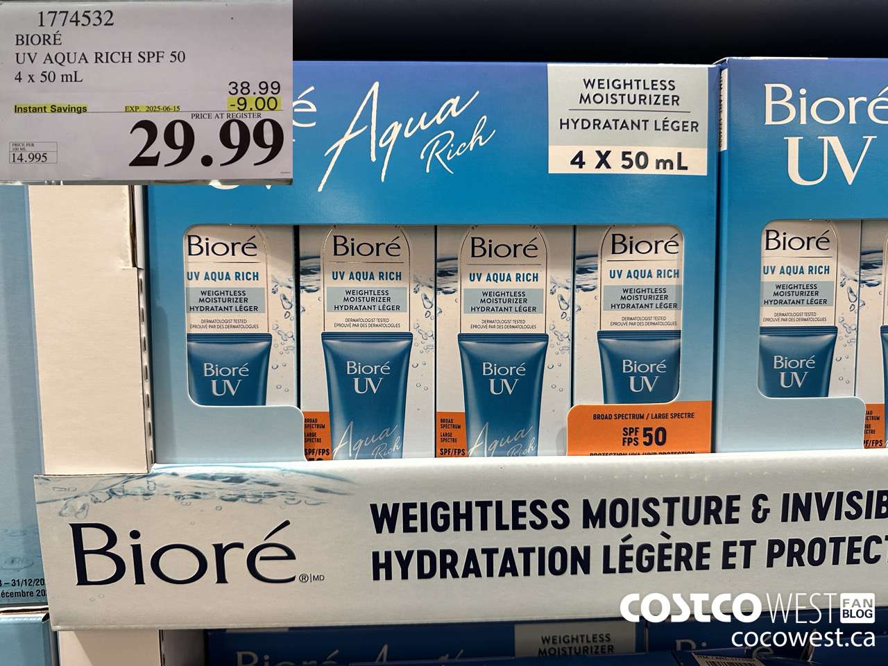 1774532 BIORE UV AQUA RICH SPF 50 4 X 50ML ($9.00 INSTANT SAVINGS EXPIRES ON 2025-06-15) $29.99