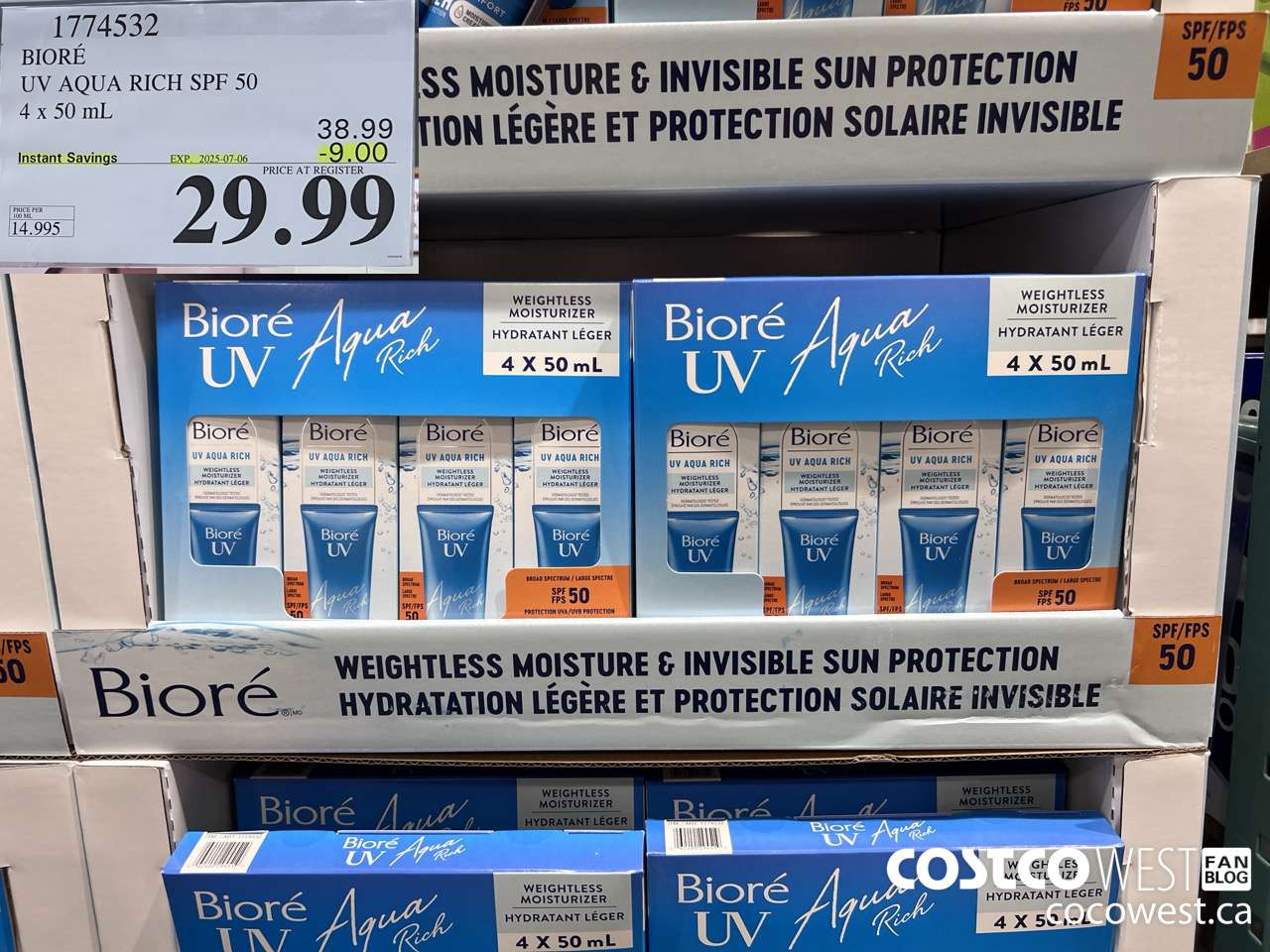 1774532 BIORE UV AQUA RICH SPF 50 4 X 50ML ($9.00 INSTANT SAVINGS EXPIRES ON 2025-07-06) $29.99