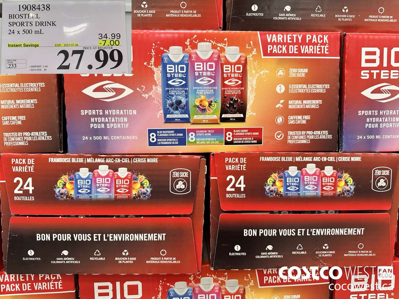 1908438 BIOSTEEL SPORTS DRINK 24 X 500ML ($7.00 INSTANT SAVINGS EXPIRES ON 2025-07-06) $27.99