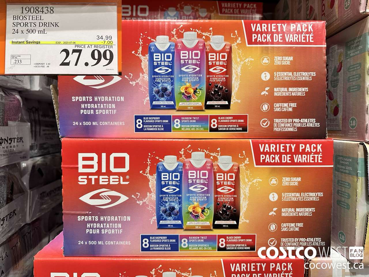 1908438 BIOSTEEL SPORTS DRINK 24 X 500ML ($7.00 INSTANT SAVINGS EXPIRES ON 2025-07-06) $27.99