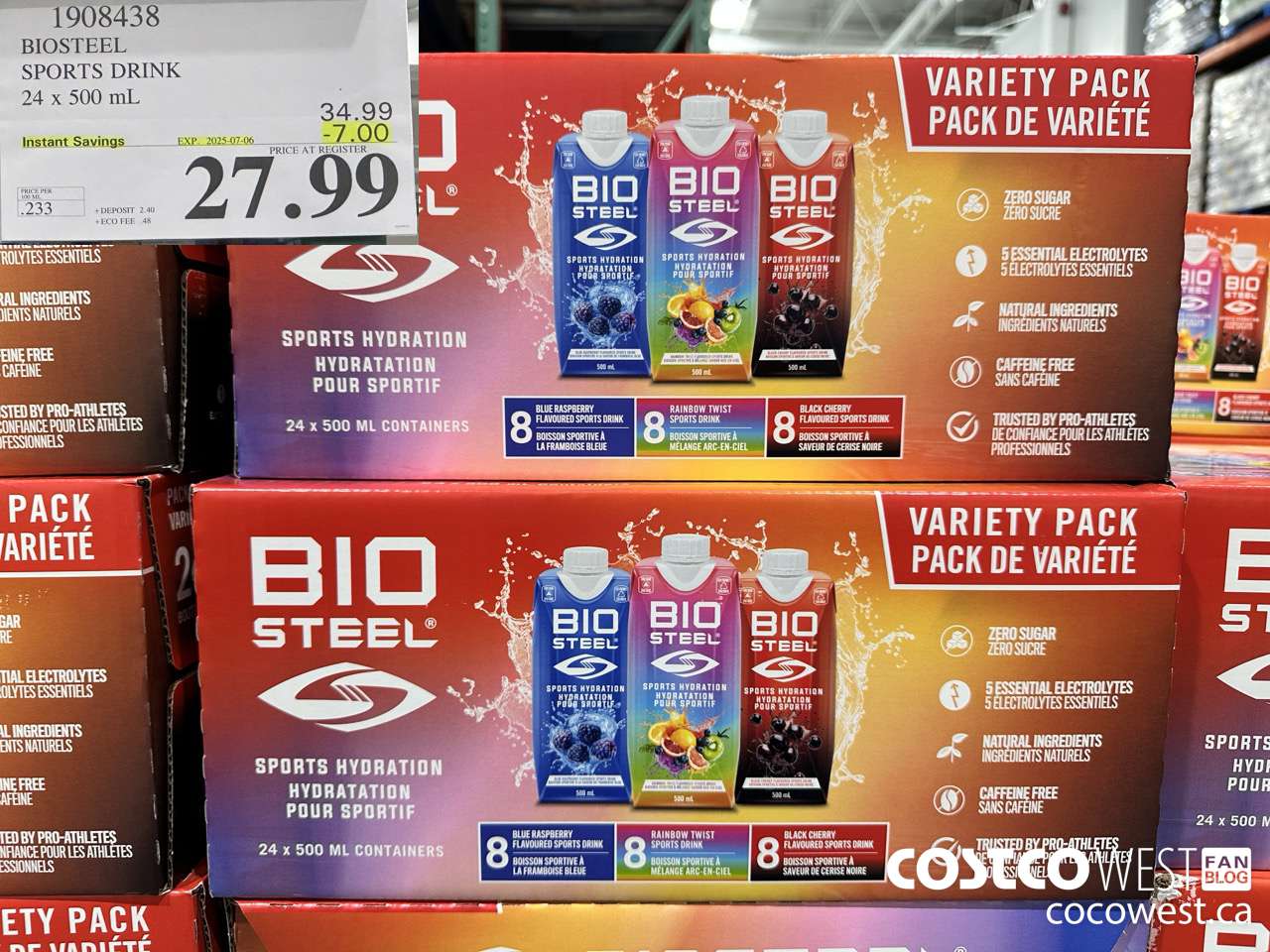1908438 BIOSTEEL SPORTS DRINK 24 X 500ML ($7.00 INSTANT SAVINGS EXPIRES ON 2025-07-06) $27.99