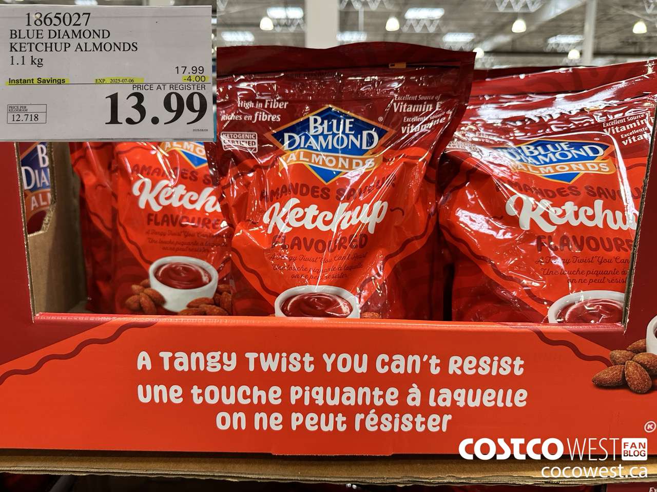 1865027 BLUE DIAMOND KETCHUP ALMONDS 1.1KG ($4.00 INSTANT SAVINGS EXPIRES ON 2025-07-06) $13.99