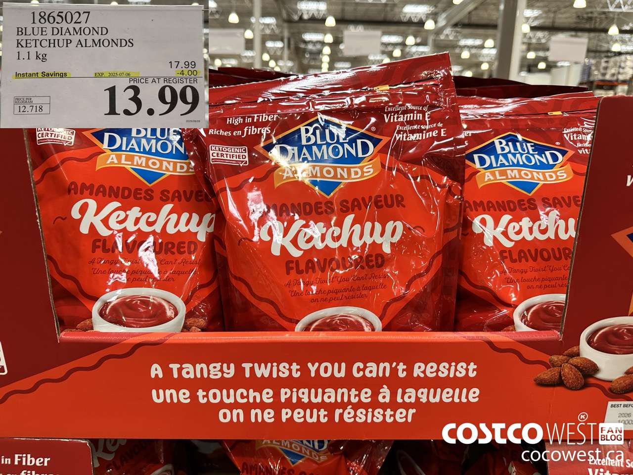 1865027 BLUE DIAMOND KETCHUP ALMONDS 1.1KG ($4.00 INSTANT SAVINGS EXPIRES ON 2025-07-06) $13.99