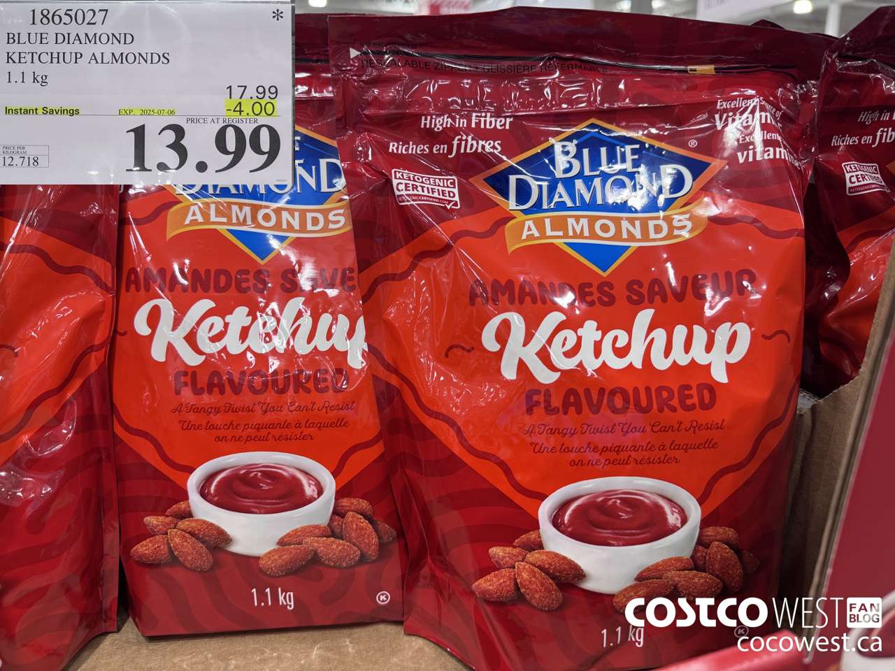 1865027 BLUE DIAMOND KETCHUP ALMONDS 1.1KG ($4.00 INSTANT SAVINGS EXPIRES ON 2025-07-06) $13.99