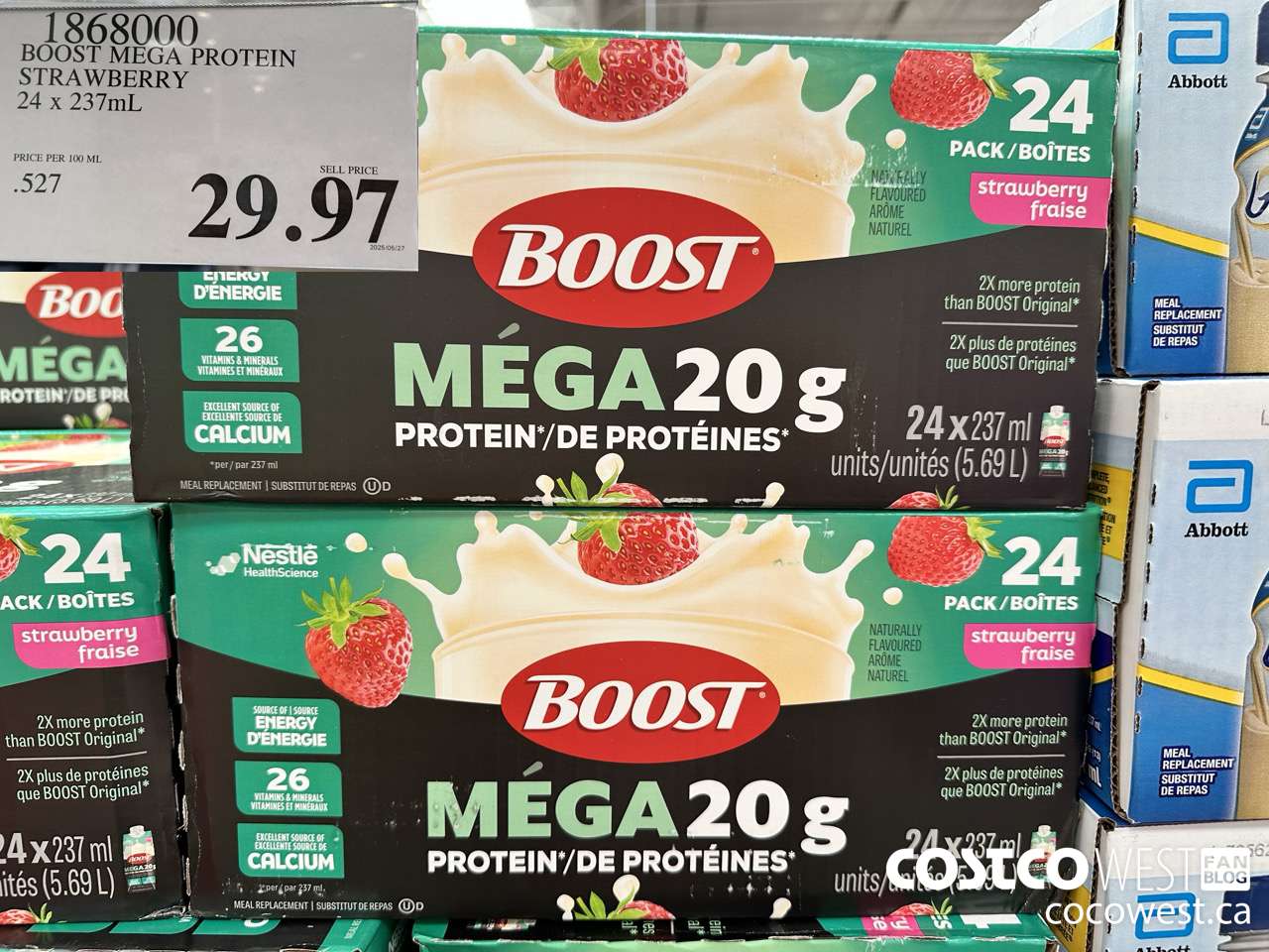 1868000 BOOST MEGA PROTEIN STRAWBERRY 24 X 237ML $29.97