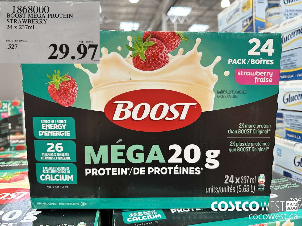 1868000 BOOST MEGA PROTEIN STRAWBERRY 24 X 237ML $29.97