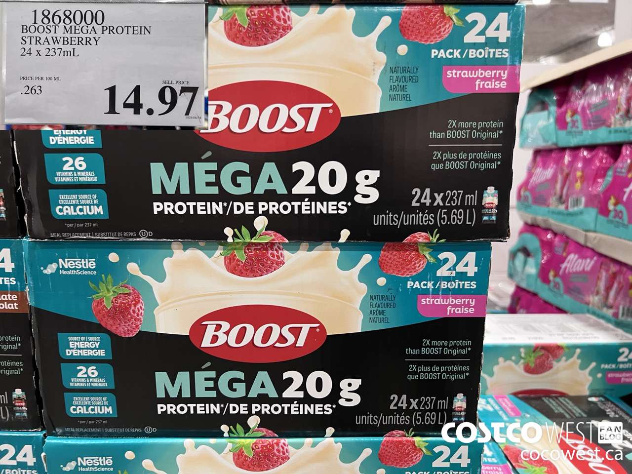 1868000 BOOST MEGA PROTEIN STRAWBERRY 24 X 237ML $14.97