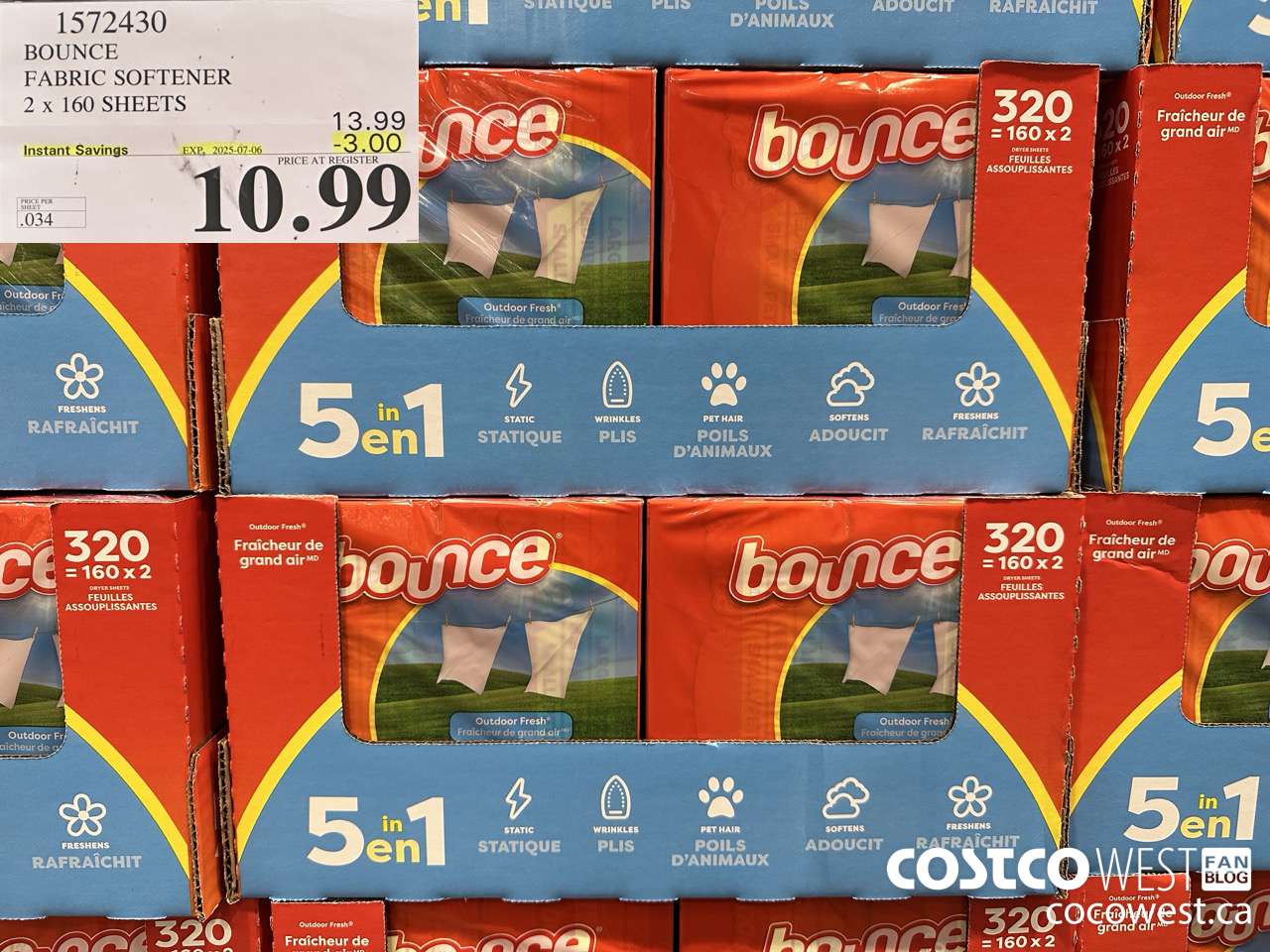 1572430 BOUNCE FABRIC SOFTENER 2 X 160 SHEETS ($3.00 INSTANT SAVINGS EXPIRES ON 2025-07-06) $10.99