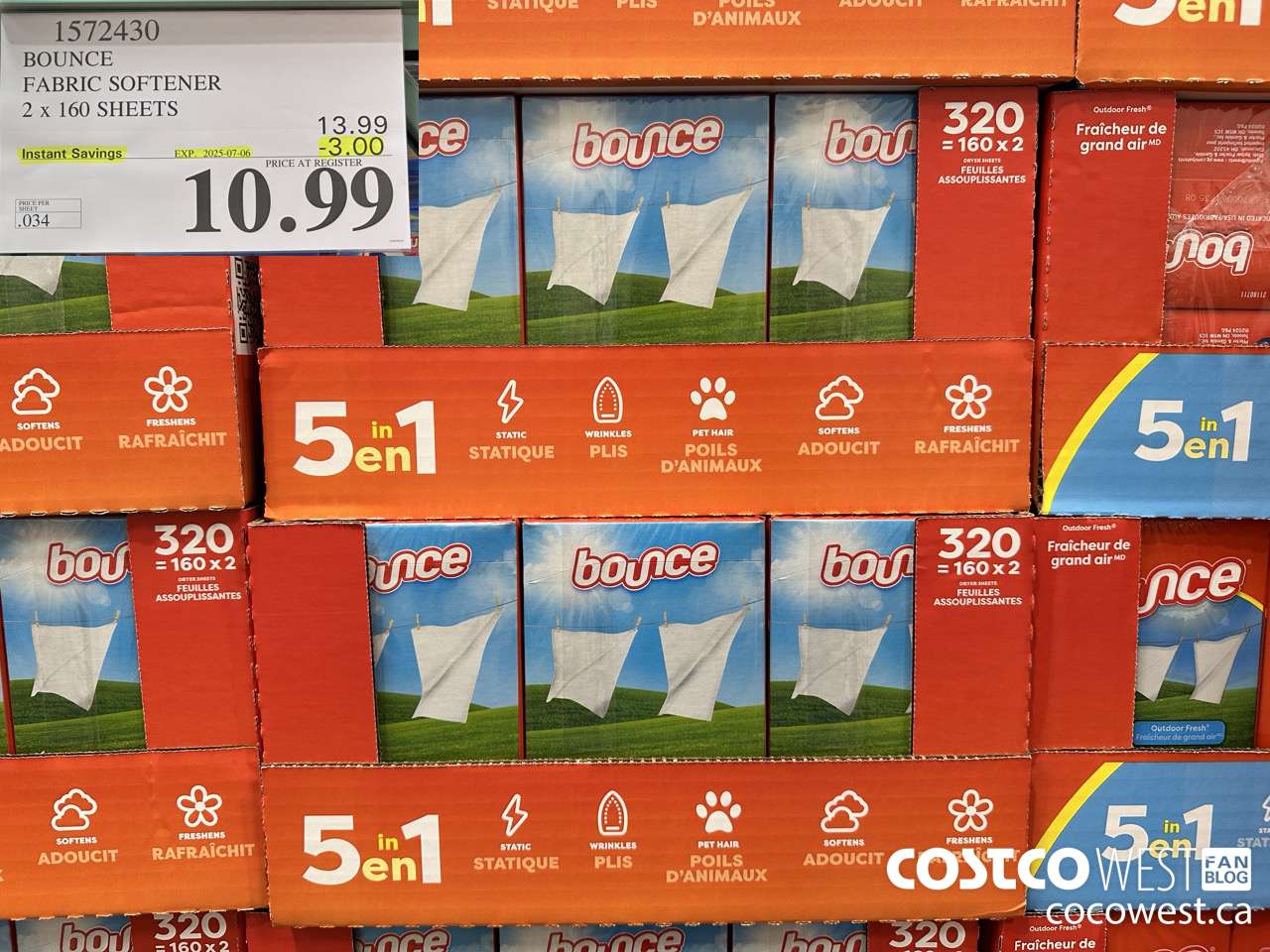 1572430 BOUNCE FABRIC SOFTENER 2 X 160 SHEETS ($3.00 INSTANT SAVINGS EXPIRES ON 2025-07-06) $10.99