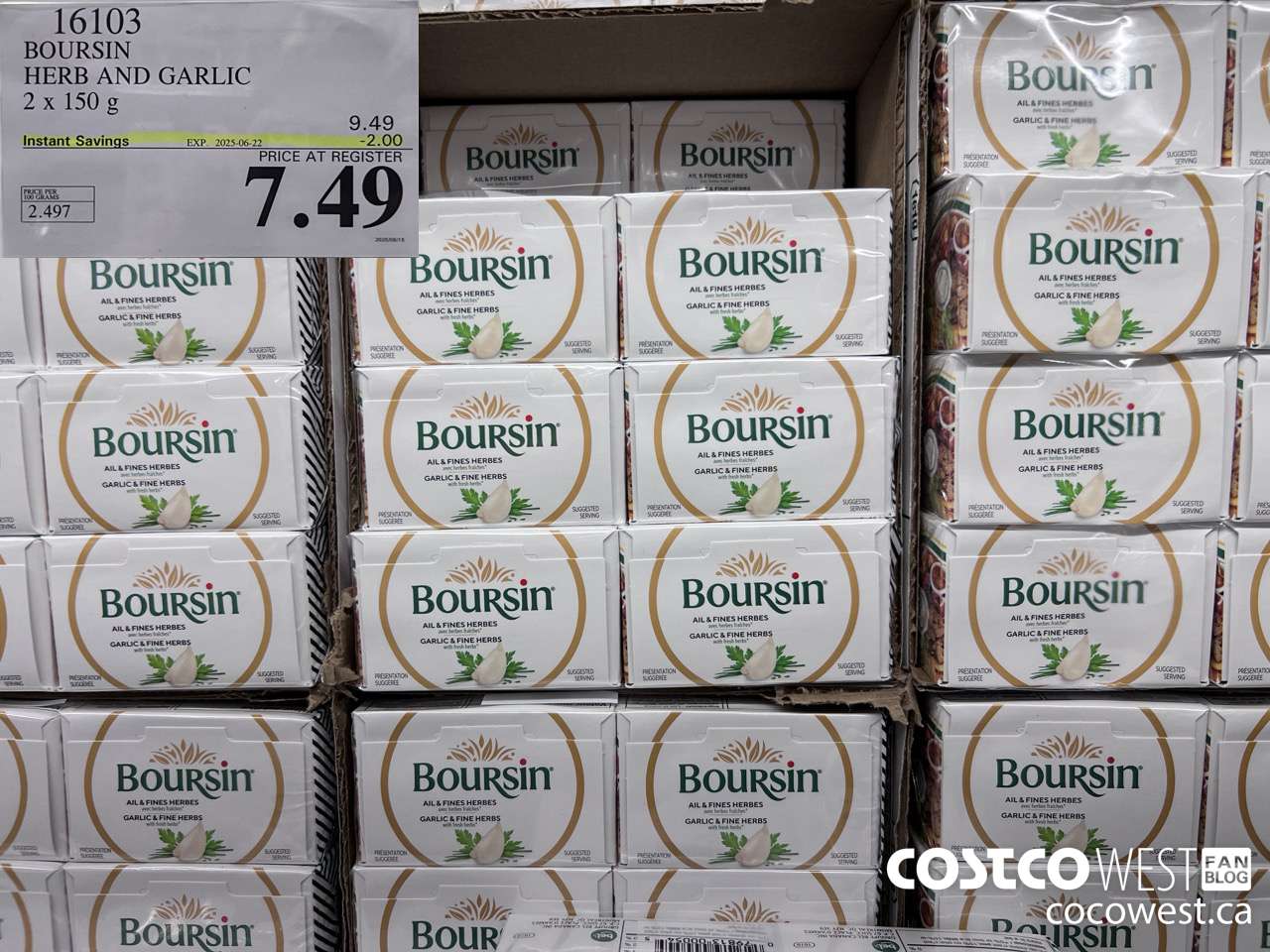 16103 BOURSIN HERB AND GARLIC 2 x 150 g ($2.00 INSTANT SAVINGS EXPIRES ON 2025-06-22) $7.49