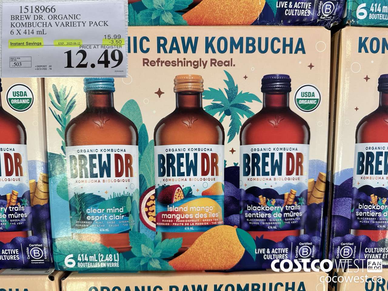 1518966 BREW DR. ORGANIC KOMBUCHA VARIETY PACK 6 X 414 mL ($3.50 INSTANT SAVINGS EXPIRES ON 2025-06-12) $12.49