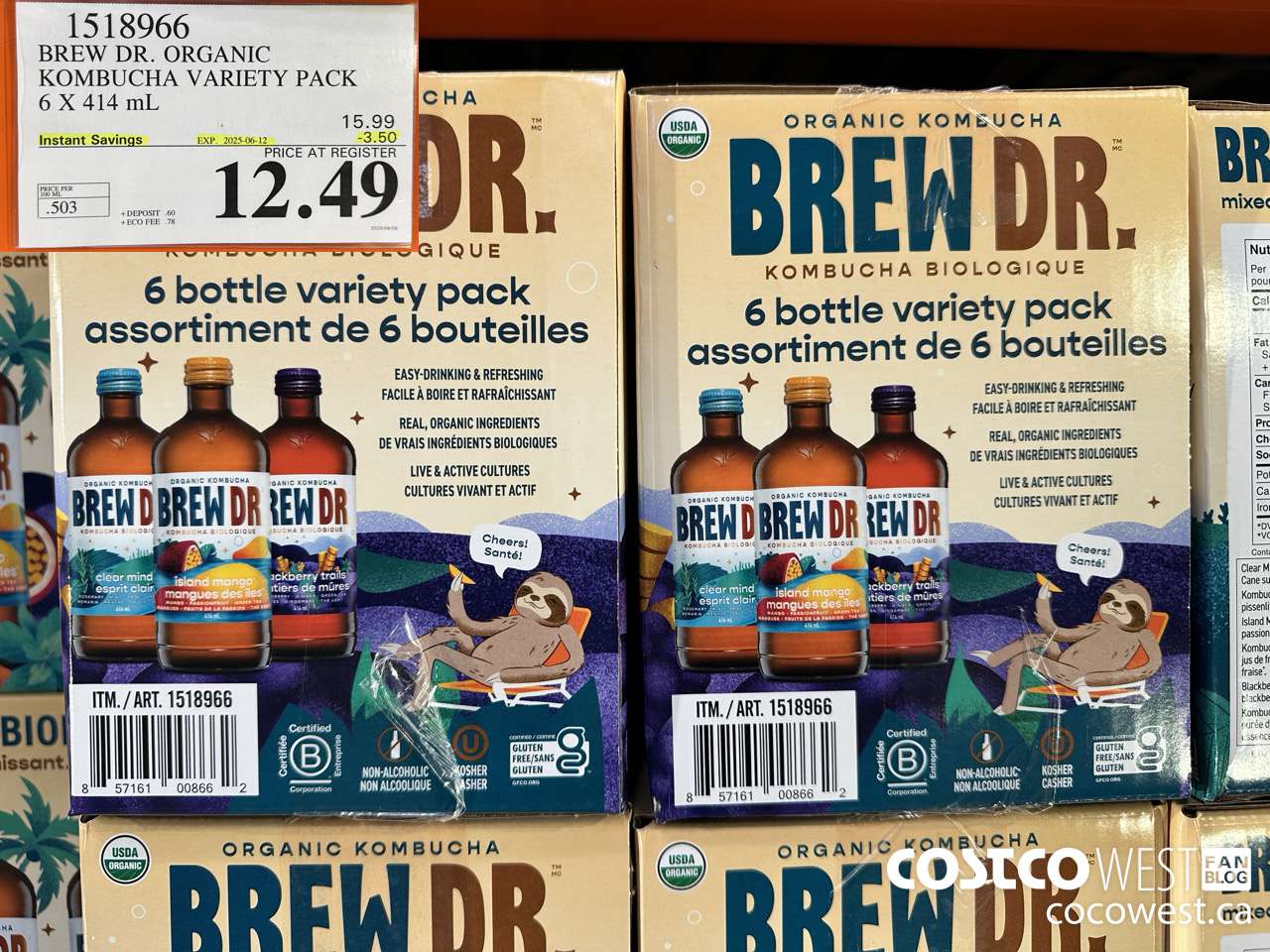 1518966 BREW DR. ORGANIC KOMBUCHA VARIETY PACK 6 X 414 mL ($3.50 INSTANT SAVINGS EXPIRES ON 2025-06-12) $12.49
