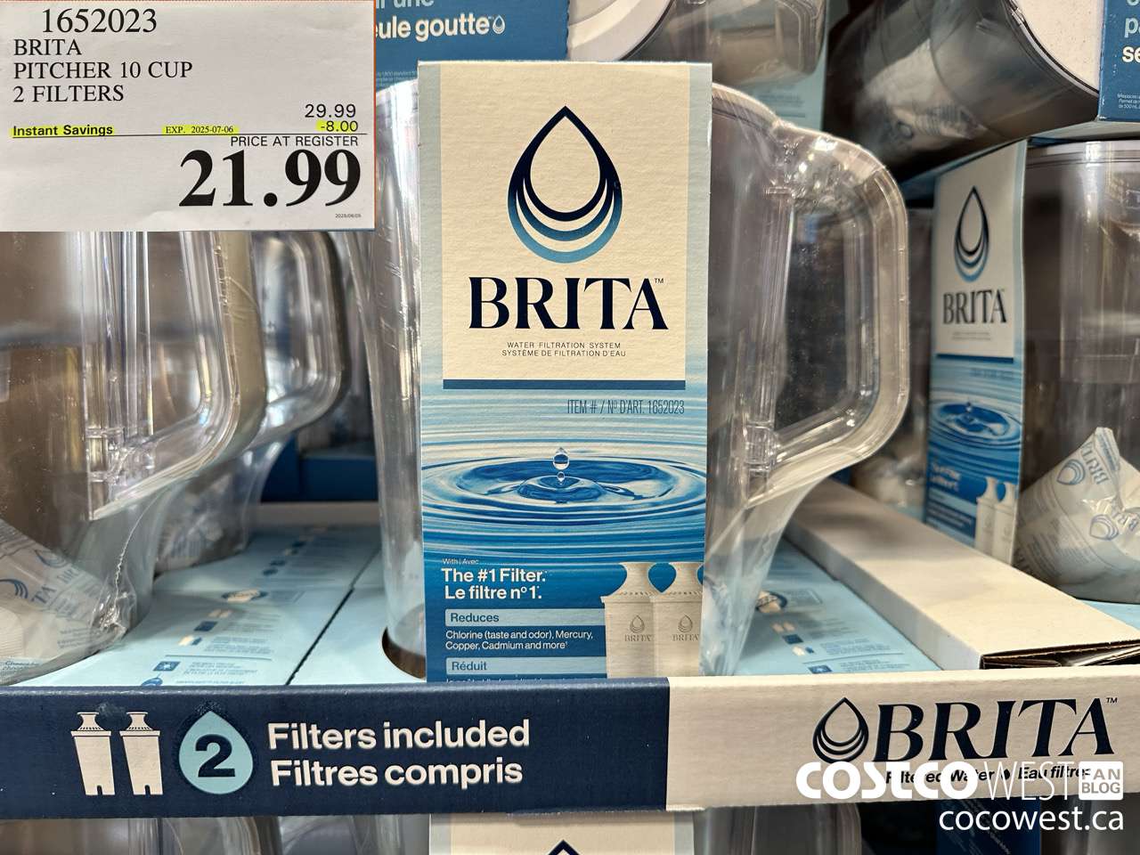 1652023 BRITA PITCHER 10 CUP 2 FILTERS ($8.00 INSTANT SAVINGS EXPIRES ON 2025-07-06) $21.99