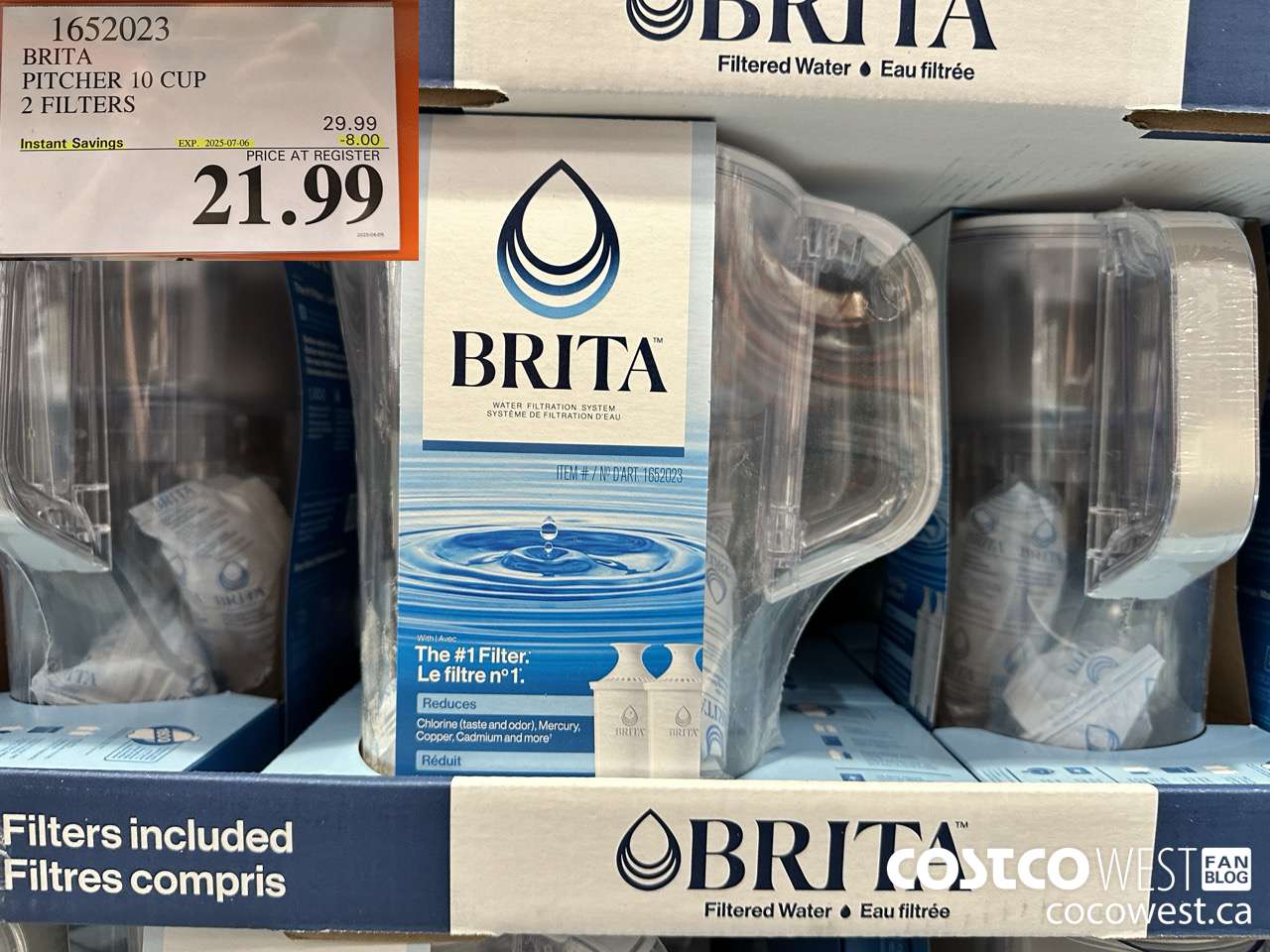 1652023 BRITA PITCHER 10 CUP 2 FILTERS ($8.00 INSTANT SAVINGS EXPIRES ON 2025-07-06) $21.99
