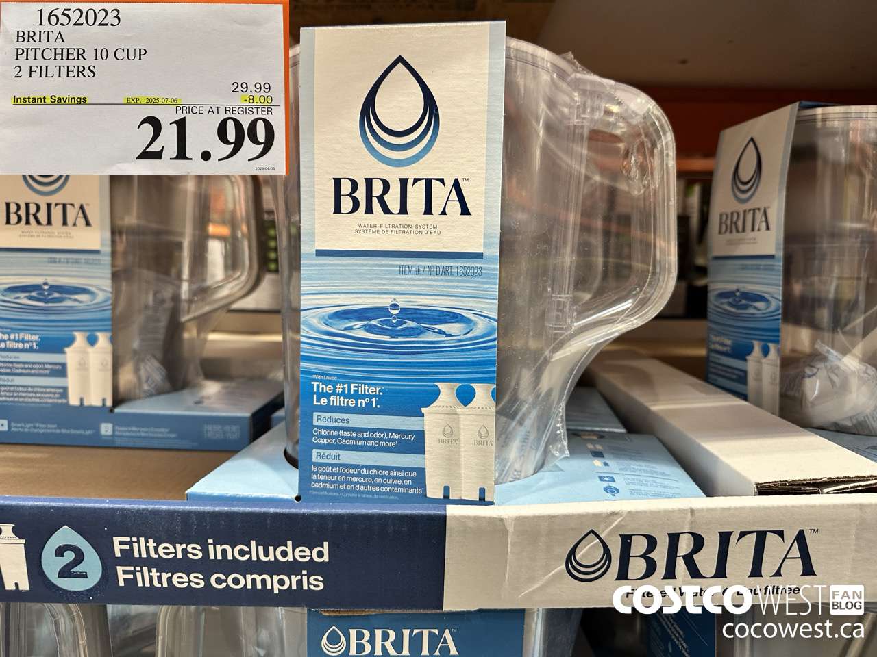 1652023 BRITA PITCHER 10 CUP 2 FILTERS ($8.00 INSTANT SAVINGS EXPIRES ON 2025-07-06) $21.99