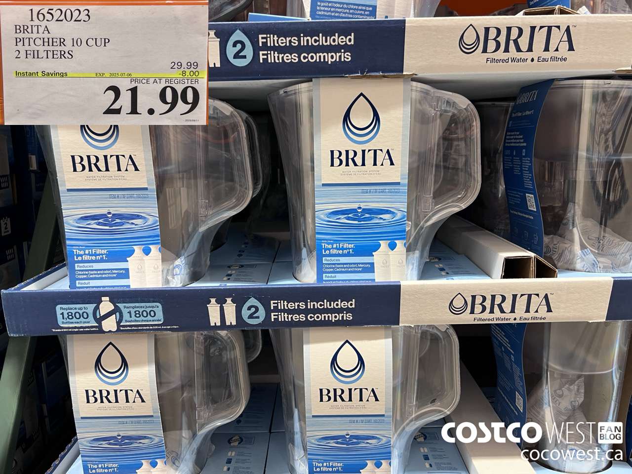 1652023 BRITA PITCHER 10 CUP 2 FILTERS ($8.00 INSTANT SAVINGS EXPIRES ON 2025-07-06) $21.99