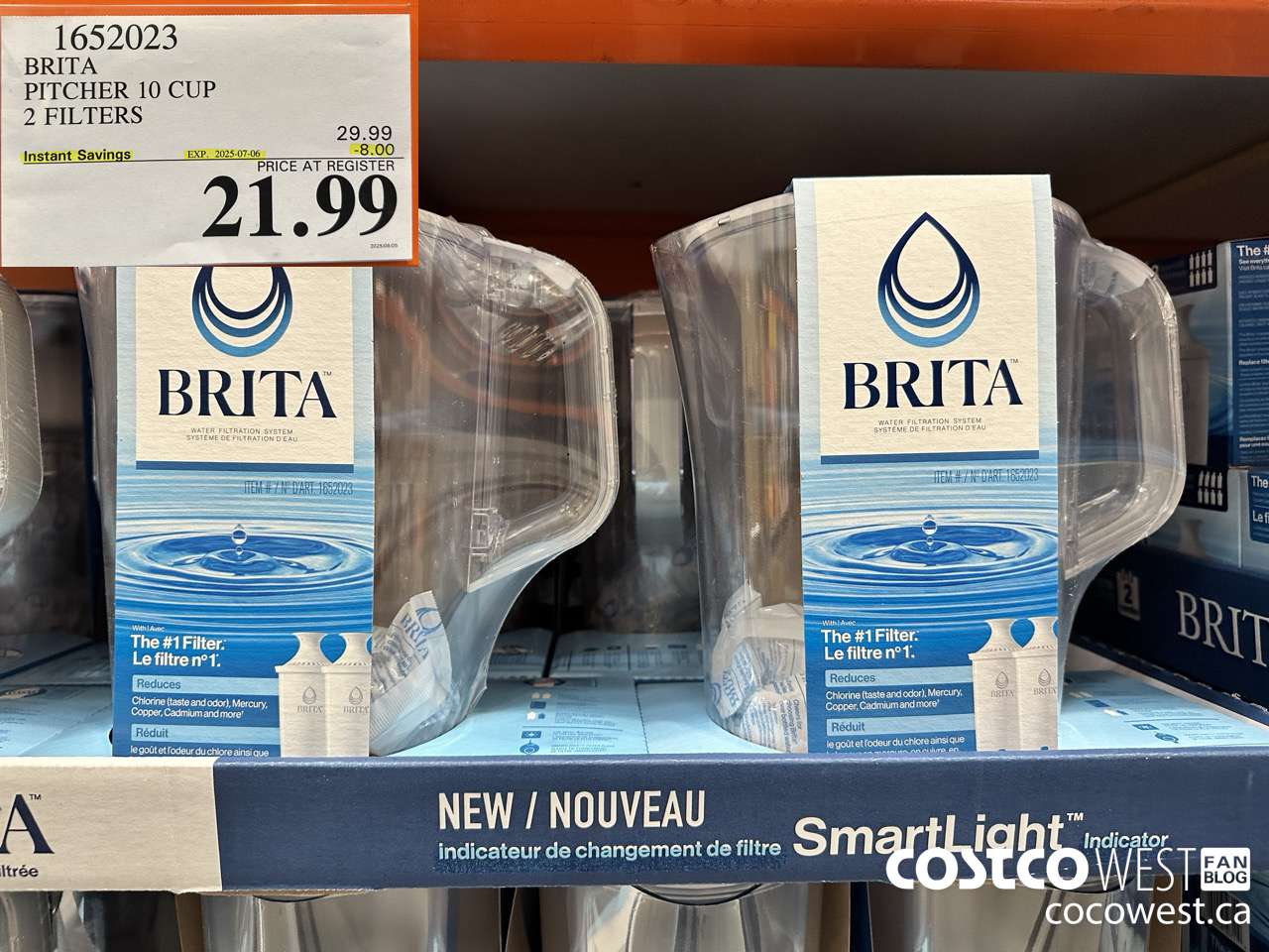 1652023 BRITA PITCHER 10 CUP 2 FILTERS ($8.00 INSTANT SAVINGS EXPIRES ON 2025-07-06) $21.99